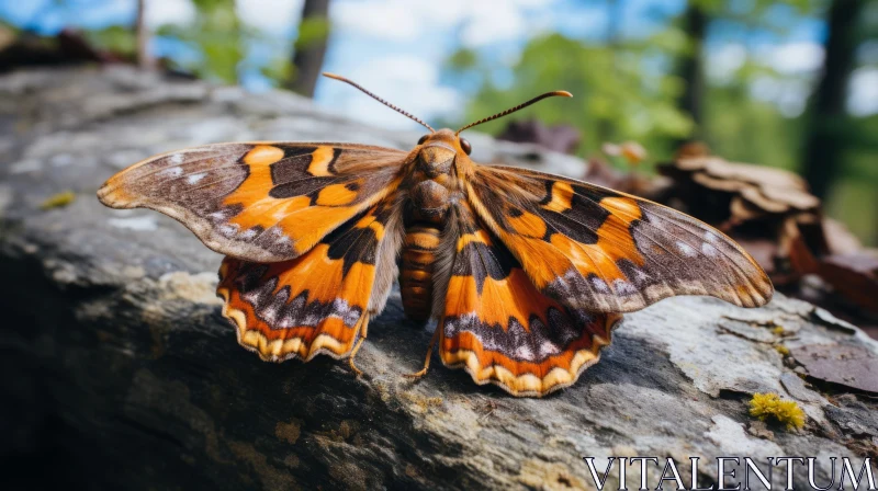 Majestic Butterfly on Log: A Study in Orange and Navy AI Image