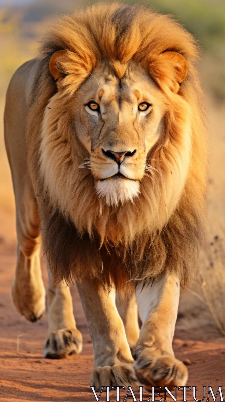 Majestic Lion Walking in the Untamed Wilderness AI Image