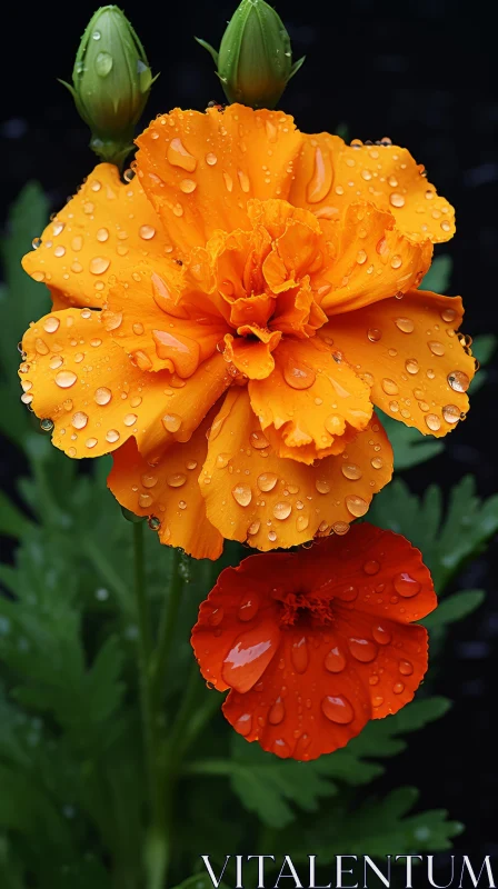 Orange Flower with Droplets - Artistic Depiction AI Image