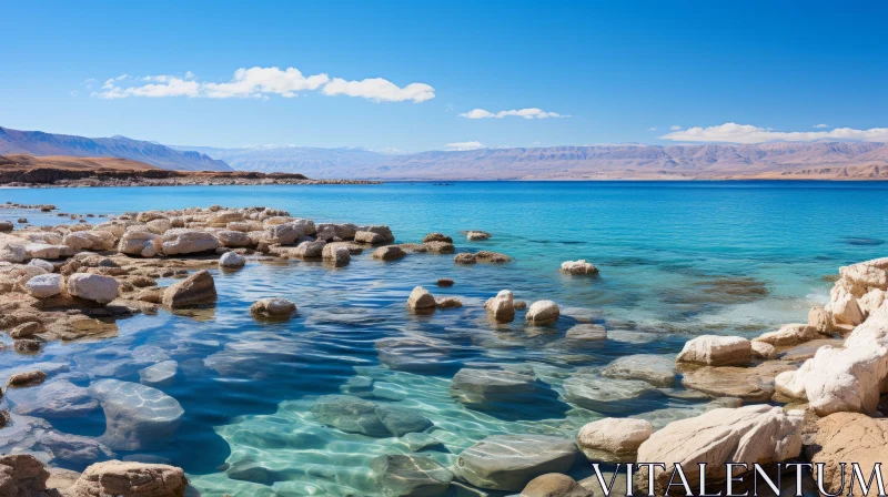 Tranquil Beauty: Captivating Dead Sea Landscape Under Blue Sky AI Image