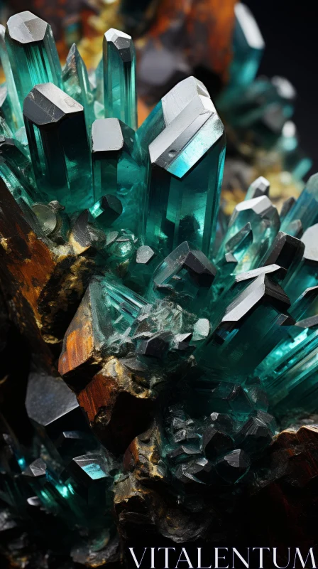 Turquoise Crystal Cluster with Metallic Elements AI Image