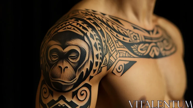 Stylized Monkey Face Tribal Tattoo AI Image