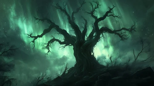 Ancient Tree in the Northern Lights