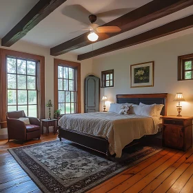 Cozy Bedroom with Natural Light and Wooden Accents