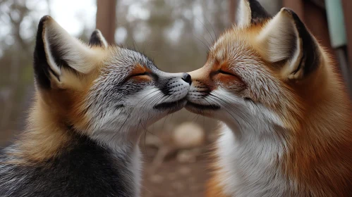 Loving Foxes Nuzzling