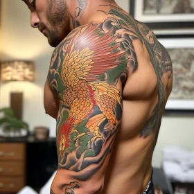 Intricate Phoenix Tattoo Design on a Man's Arm