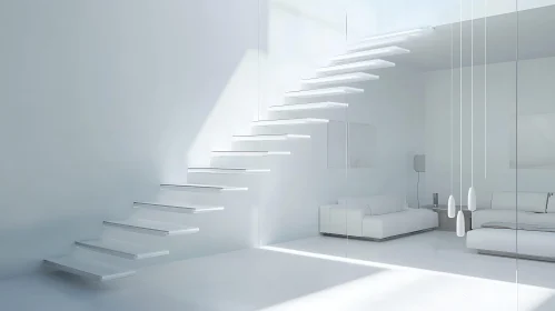 Serene White Interior Design with Modern Stairs