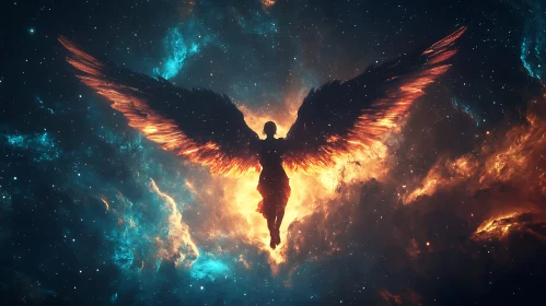 Winged Figure Amidst Cosmic Radiance