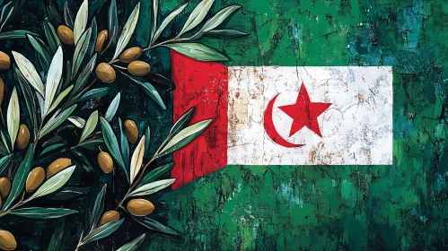 Rustic Algerian Flag Art with Olives