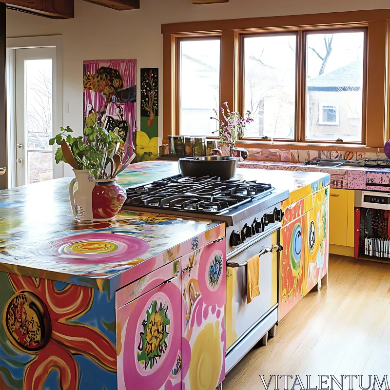 AI ART Colorful Kitchen Island with Unique Design