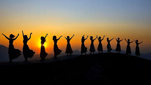 Women Dancing at Sunset