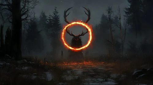 Mystical Deer in Dark Forest