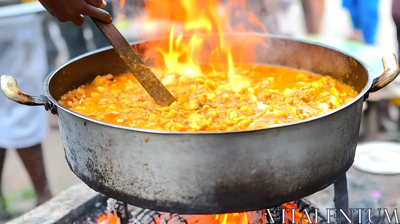 Simmering Stew in a Pot with Flames AI Image