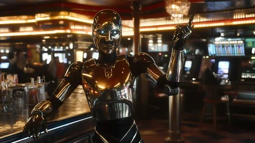 Golden Cyborg in a Bar Setting