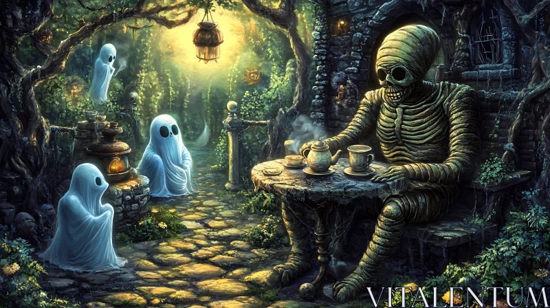 A Ghostly Gathering in the Garden AI Image