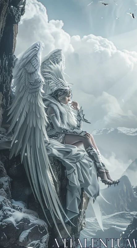 Winged Angel Contemplation Artwork AI Image