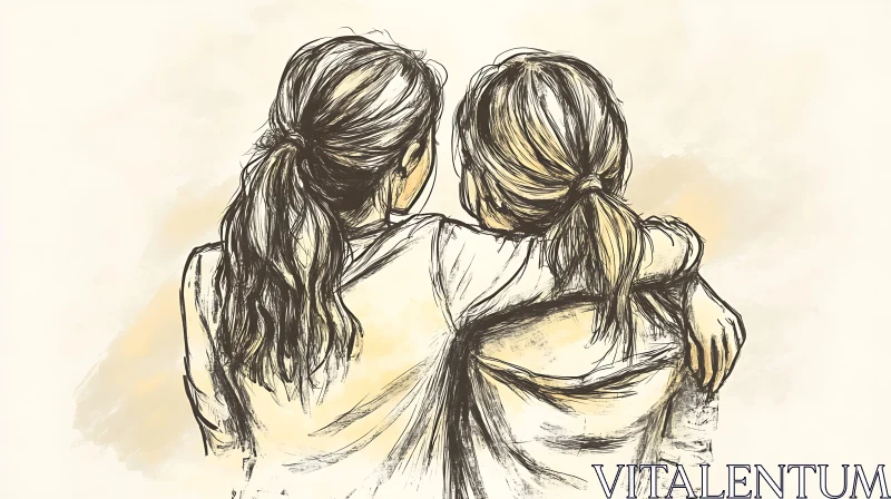 Sketch of Two Friends Embracing AI Image