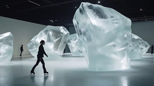 Indoor Art Installation with Skating and Ice Sculptures