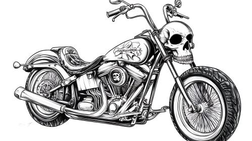Monochrome Motorcycle with Skull Headlight