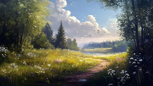 Scenic Lake Path Art Print