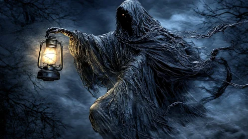 Dark Figure Holding Lantern