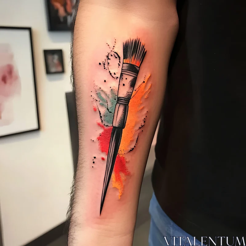 Artistic Paintbrush Tattoo on Arm AI Image