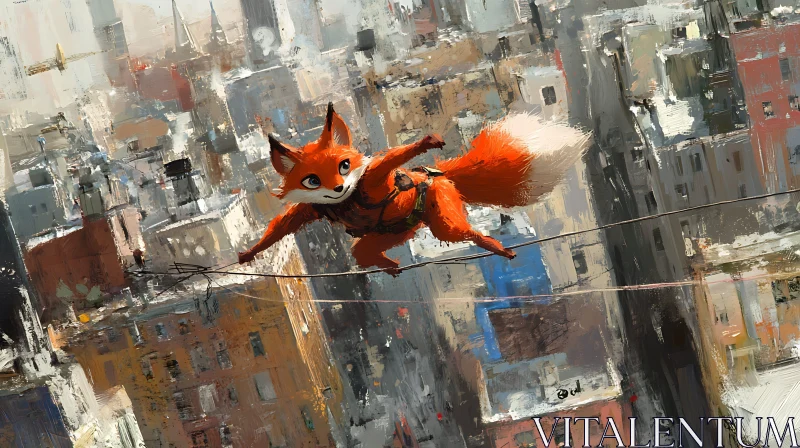 Fox Balancing Act in the City AI Image