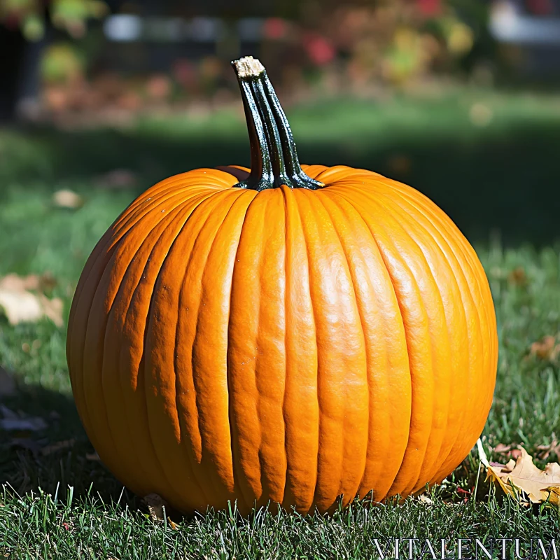 Orange Pumpkin on Green Grass AI Image