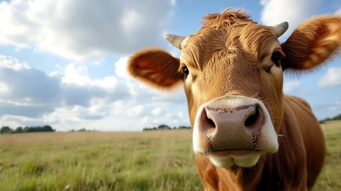 Close-Up of Brown Cow in Field