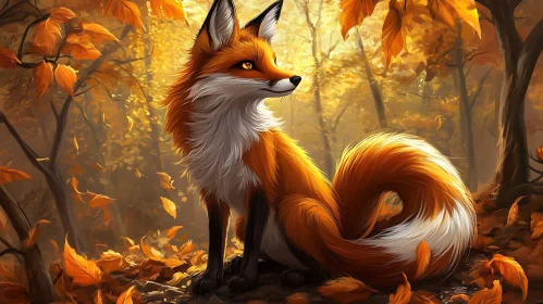 Fox Among Golden Leaves