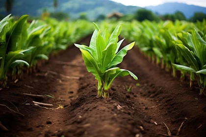 Cultivated Field with Rows of Seedlings