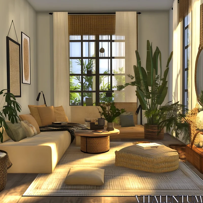 Sunlit Neutral Tone Living Space AI Image