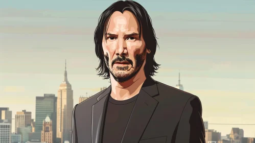 Keanu Reeves Cityscape Portrait