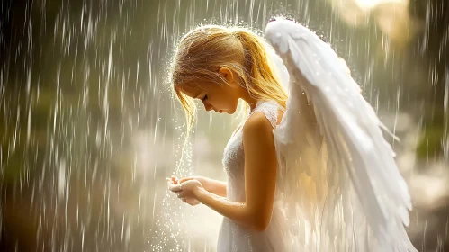 Girl with Wings in the Rain