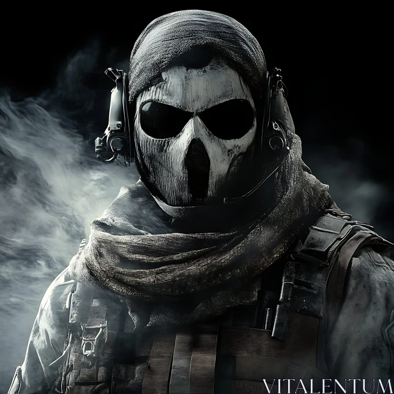 Mysterious Figure with Skull Mask and Headphones AI Image