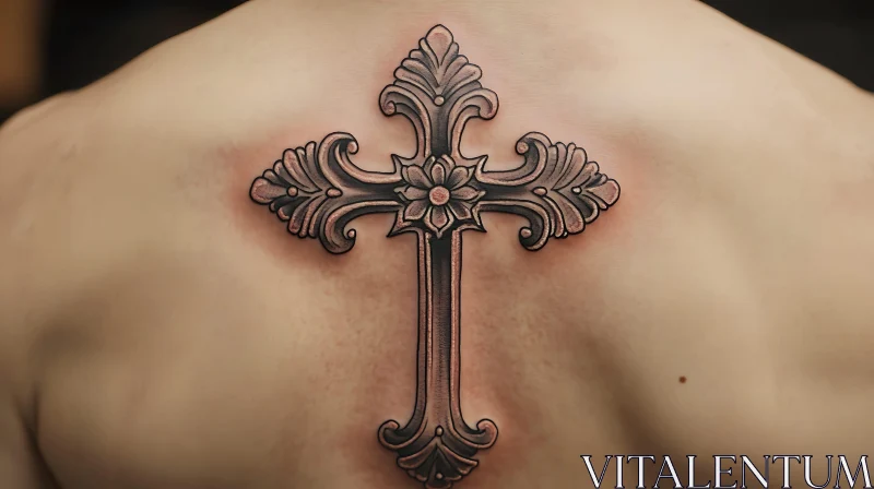 Ornate Cross Tattoo with Floral Motifs AI Image