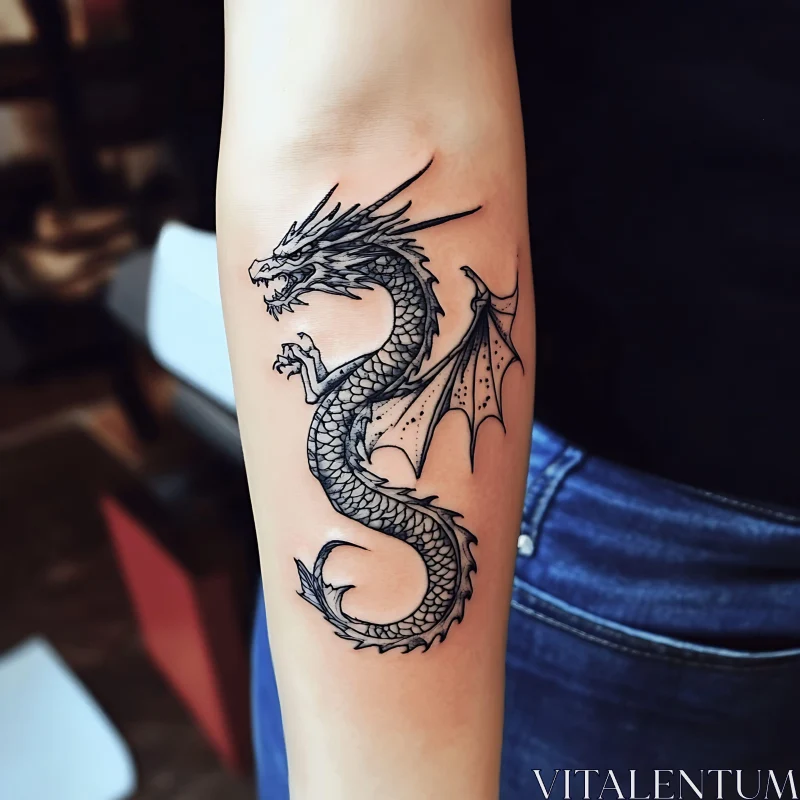 AI ART Intricate Dragon Ink Design on Arm