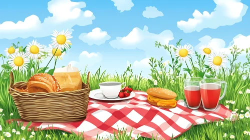 Summer Picnic in a Daisy Field