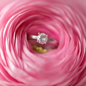 Engagement Ring Nestled in Flower