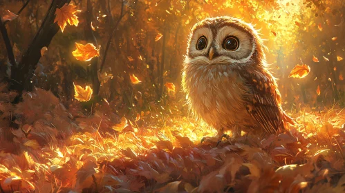 Owl Surrounded by Autumn Leaves