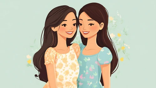 Sisterly Bond: A Cartoon Depiction of Friendship
