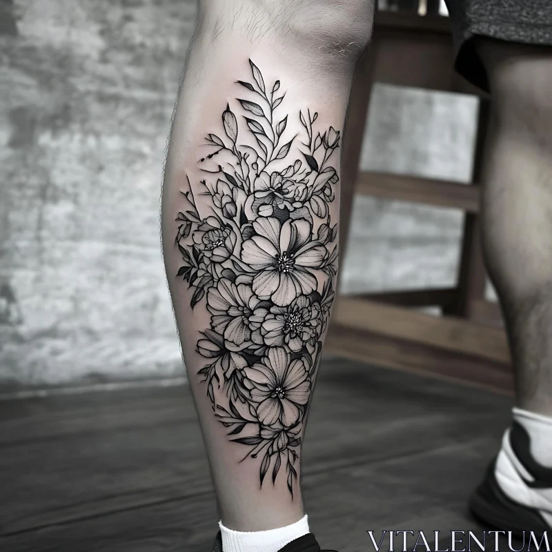 Floral Leg Tattoo Design AI Image