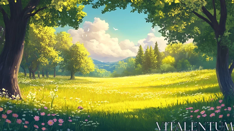 Golden Field and Forest Scenery AI Image