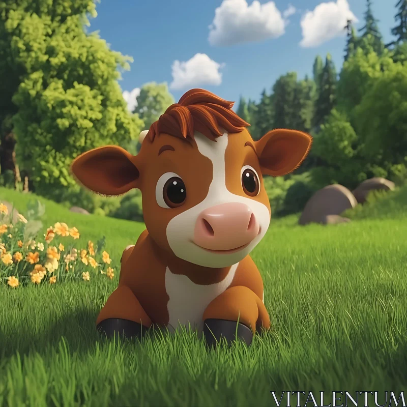 Cartoon Cow Portrait AI Image