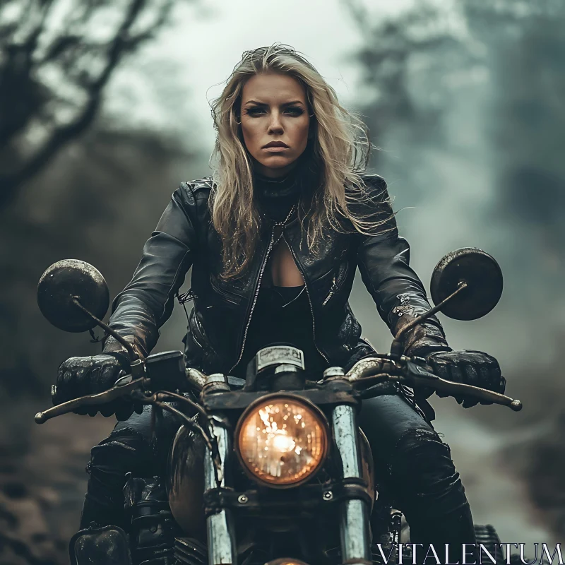 AI ART Woman in Leather Jacket on Bike