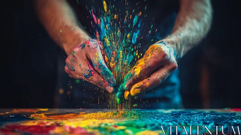 Hands Creating a Colorful Paint Burst AI Image