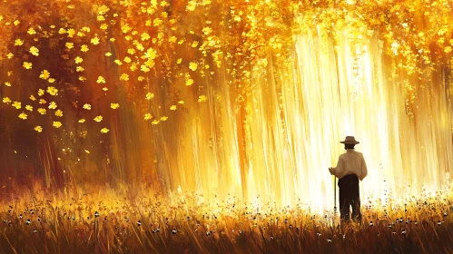 Figure in Golden Sunlight Forest Art