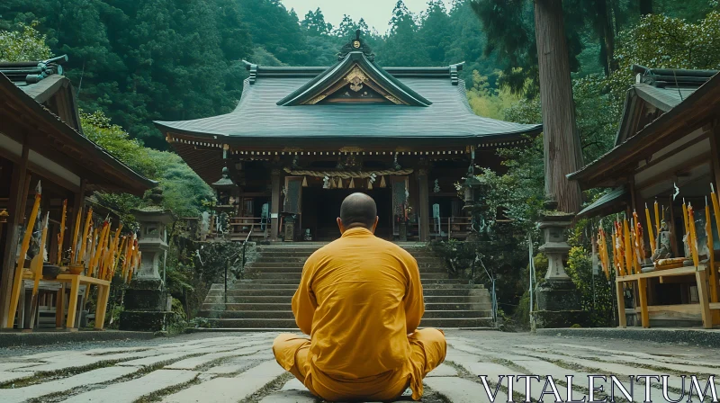 Monk's Meditation at Temple AI Image