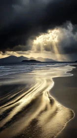 Sunrays Breaking Through Clouds on a Tranquil Coastline