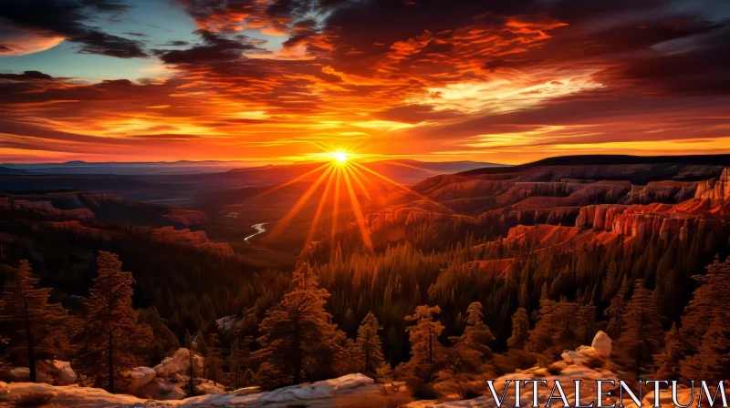 Captivating Red Sunset in Bryce Canyon | Nature Landscape Photography AI Image